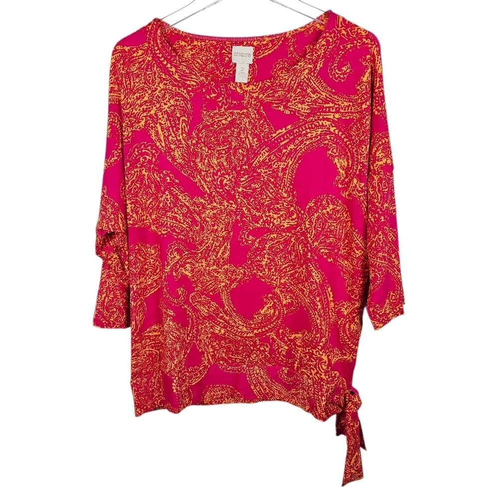Chico's #570113620 Bright Paisley Side Tie Top NWT